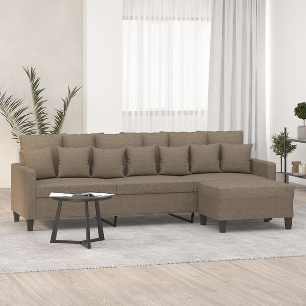 vidaXL 3-personers sofa med fodskammel 210 cm stof Gr&aring;brun