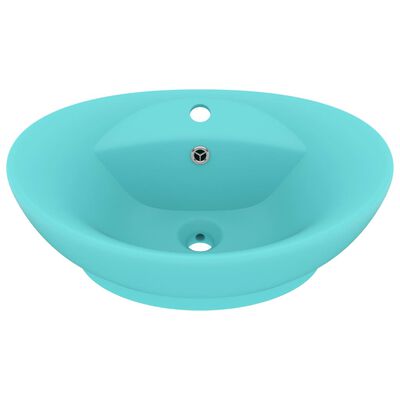 vidaXL luksuriøs håndvask overløb 58,5x39 cm keramik oval mat lysegrøn