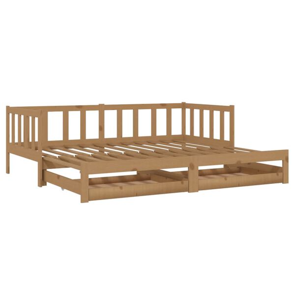 vidaXL daybed med udtr&aelig;k 2x(90x200) cm massivt fyrretr&aelig; gyldenbrun