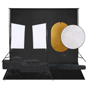 vidaXL fotostudies&aelig;t med lampes&aelig;t + baggrund og reflektor