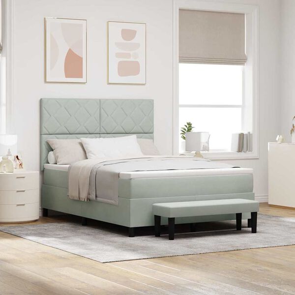 vidaXL Box spring seng med madras Lysegr&aring; 140 x 190 cm Fl&oslash;jl