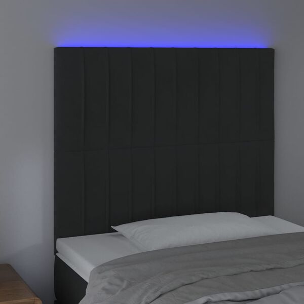 vidaXL sengegavl med LED-lys 100x5x118/128 cm fl&oslash;jl sort