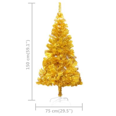 vidaXL kunstigt juletræ med lys og kuglesæt 150 cm PET guldfarvet
