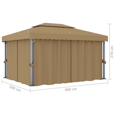 vidaXL pavillon med gardin 4x3 m aluminium gråbrun