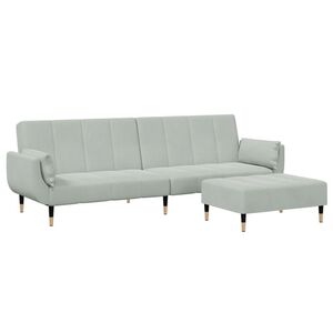 vidaXL 2-personers sovesofa med fodskammel velour lysegr&aring;