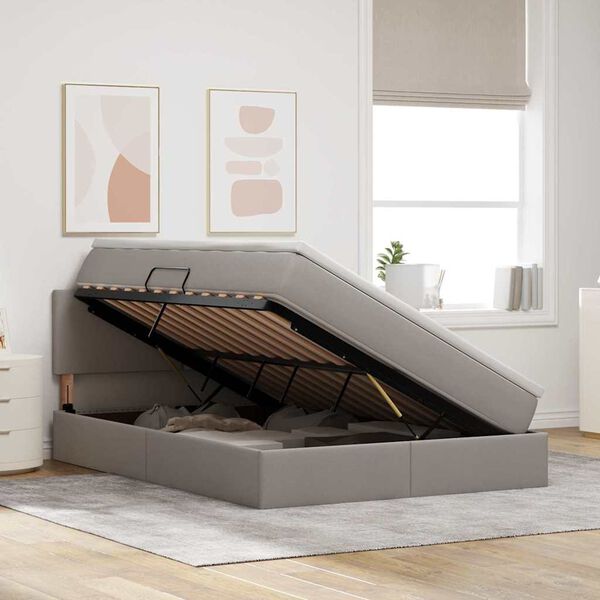 vidaXL Seng med opbevaring og madras med madras Gråbrun 140 x 200 cm