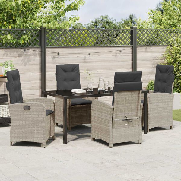 vidaXL Have Spisebordss&aelig;t med pude 5 pcs Lysegr&aring; polyrattan