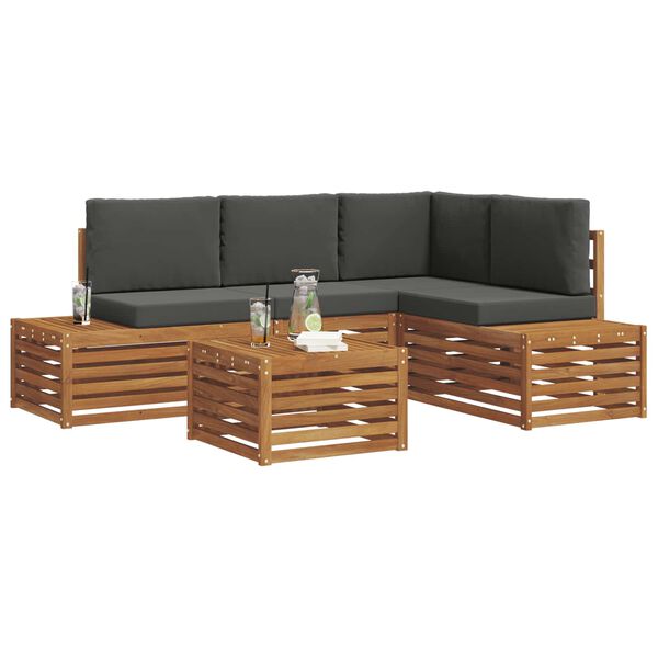 vidaXL Udend&oslash;rs sofagruppe med pude 5 Stk Naturlig og Antracit