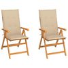 vidaXL Klapstole 2 stk. med beige hynder i massivt teaktr&aelig;