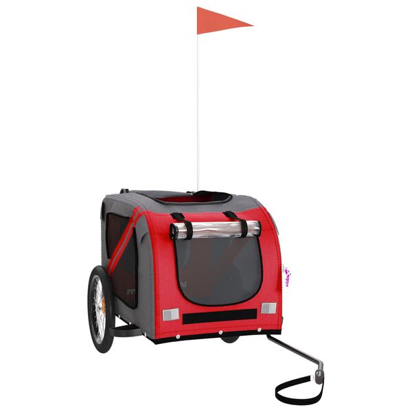 vidaXL cykeltrailer til kæledyr oxfordstof og jern rød og grå