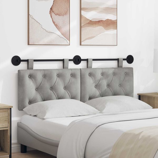 vidaXL H&aelig;ngende Hovedgavl V&aelig;gmonteret Lysegr&aring; 150 x 55 x 7 cm Fl&oslash;jl