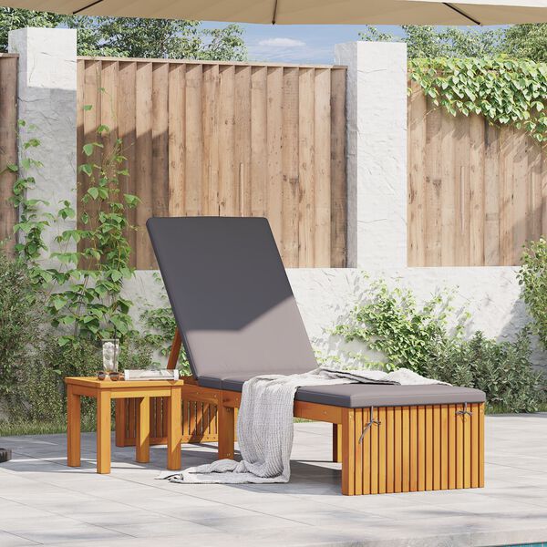 vidaXL Solstol med pude Brun 200 x 55 x 94cm Massivt akacietræ