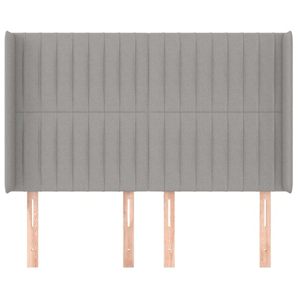 vidaXL sengegavl med kanter 147x16x118/128 cm stof lysegr&aring;