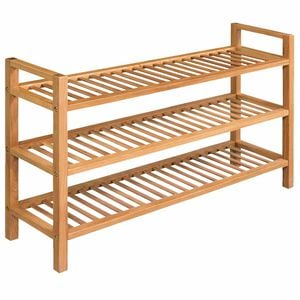 vidaXL skostativ med 3 hylder 100x27x60 cm massivt egetr&aelig;