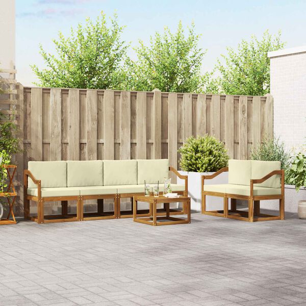 vidaXL Udend&oslash;rs sofagruppe 7 pcs Naturlig og Fl&oslash;de Massivt Akacietr&aelig;