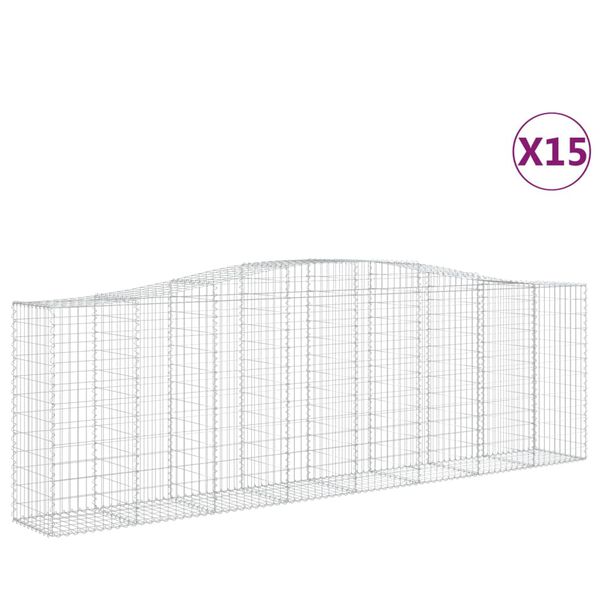 vidaXL buede gabionkurve 15 stk. 400x50x120/140 cm galvaniseret jern