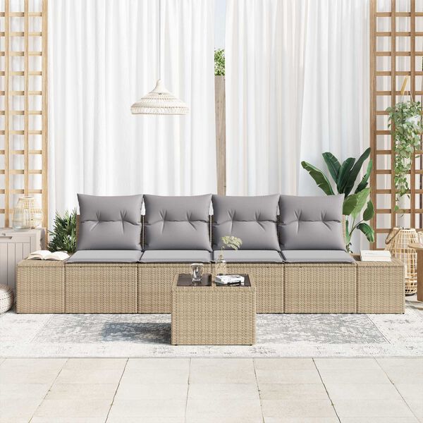 vidaXL Sofa S&aelig;t med pude med pude 5 pcs Beige og lys gr&aring; polyrattan