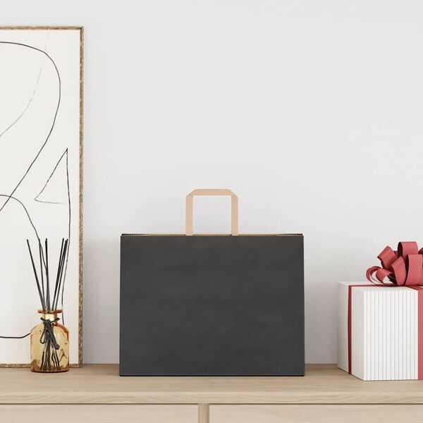 vidaXL papirposer 50 stk. med h&aring;ndtag 32x17x25 cm sort