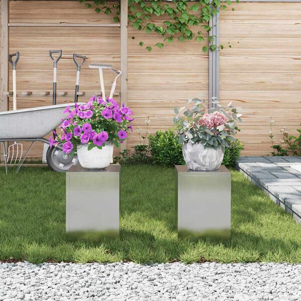vidaXL Planteholder 2 pcs S&oslash;lv 24 x 24 x 35 cm Rustfrit st&aring;l