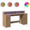 vidaXL skrivebord med LED-lys 160x155x91 cm konstrueret tr&aelig; gammelt eg