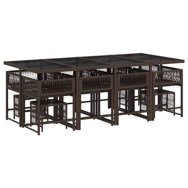 vidaXL spisebordss&aelig;t til haven 13 dele med hynder polyrattan brun