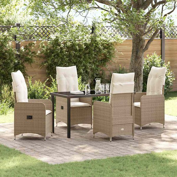 vidaXL Have Spisebordssæt med pude 5 pcs Beige Poly rattan