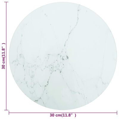 vidaXL bordplade Ø30x0,8 cm hærdet glas med marmordesign hvid
