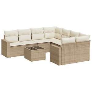 vidaXL sofas&aelig;t til haven 9 dele med hynder polyrattan beige