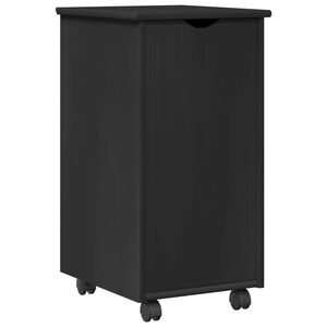 vidaXL Rullende skab med hjul Sort 34 x 39 x 65,5 cm Massivt fyrretr&aelig;