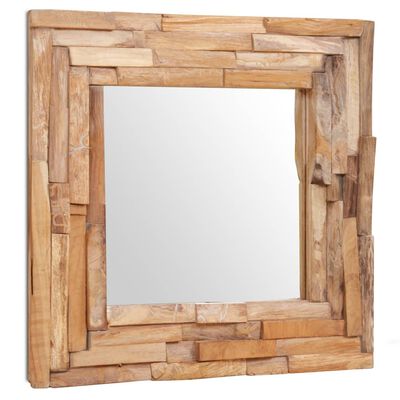 vidaXL dekorativt spejl i teak 60 x 60 cm firkantet