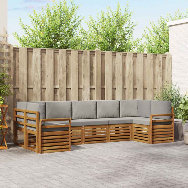 vidaXL Sofas&aelig;t med pude 7 pcs Naturlig og Lys Gr&aring; Massivt Akacietr&aelig;