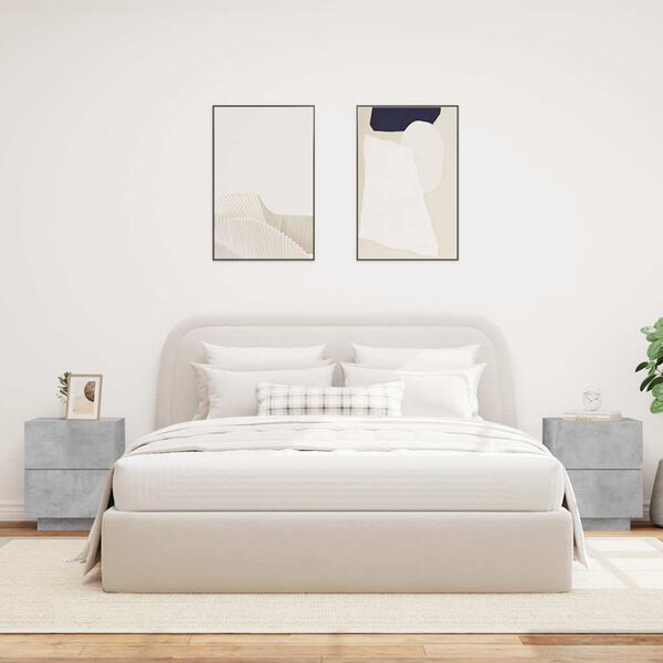 vidaXL sengeborde 2 stk. med LED-lys konstrueret tr&aelig; betongr&aring;