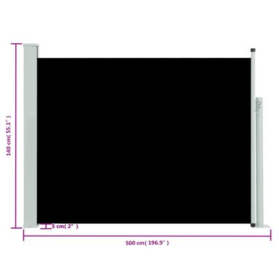 vidaXL sammenrullelig sidemarkise til terrassen 140x500 cm sort