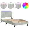 vidaXL sengeramme med LED uden madras Hanko 100x190 cm velour lysegr&aring;