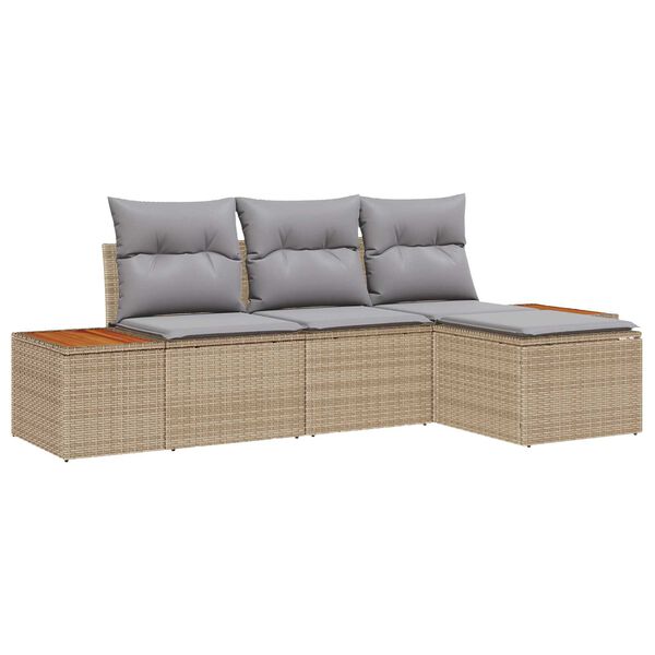 vidaXL Havesofa S&aelig;t med pude med pude 4 pcs Beige polyrattan