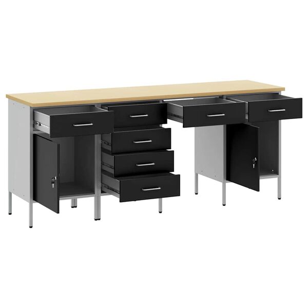 vidaXL Arbejdsskab 4 pcs Sort 200 x 55 x 85 cm Ingeni&oslash;rtr&aelig; og St&aring;l