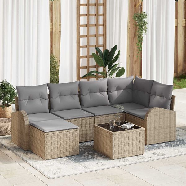 vidaXL Sofa Sæt med pude 7 pcs Beige og lysegrå polyrattan