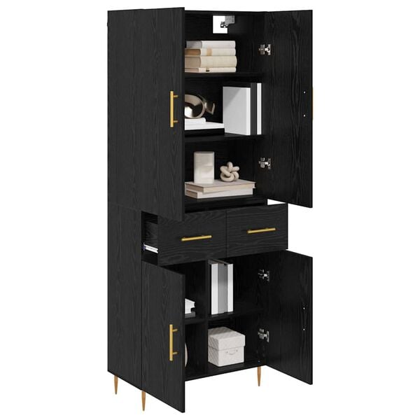 vidaXL Highboard med skuffe Sort eg 69,5 x 34 x 180 cm Konstrueret tr&aelig;