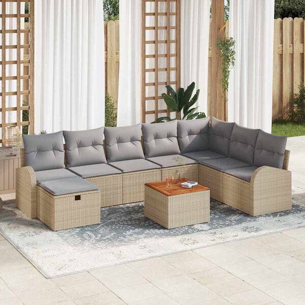 vidaXL Havesofa S&aelig;t med pude med opbevaring 9 pcs Beige Poly rattan