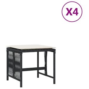 vidaXL haveskammel med hynder 4 stk. 41x41x36 cm polyrattan sort