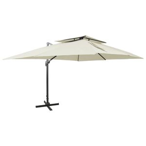 vidaXL fritst&aring;ende haveparasol med dobbelt top sand 400x300 cm