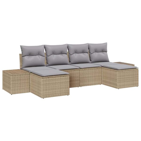 vidaXL Havesofa Sæt med pude 6 pcs Beige polyrattan