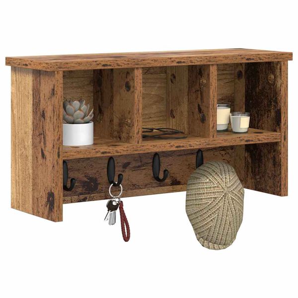 vidaXL V&aelig;gmonteret Jakkeholder med hylde Gammelt tr&aelig; 50 x 16 x 26 cm