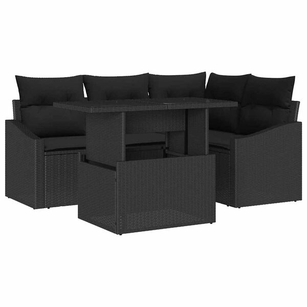 vidaXL Havesofa S&aelig;t med pude med opbevaring 5 pcs Sort polyrattan