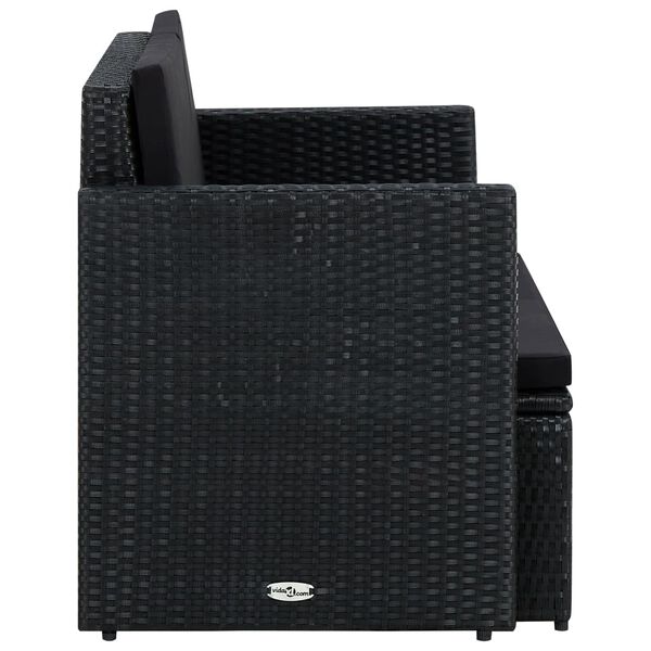 vidaXL 2-personers havesofa med hynder polyrattan sort