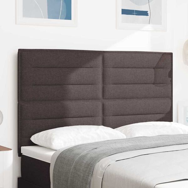 vidaXL LED sengegavl med LED -strimmellys M&oslash;rk Brun 144 cm Polyester