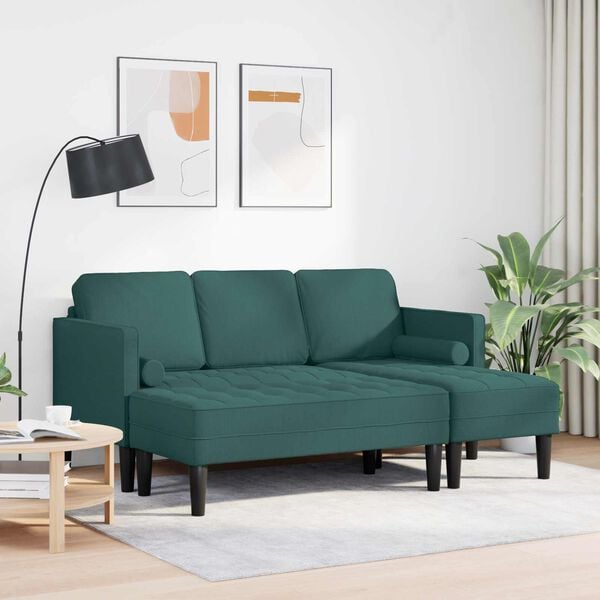 vidaXL Sofa S&aelig;t med pude 2 pcs M&oslash;rkegr&oslash;n Polyester