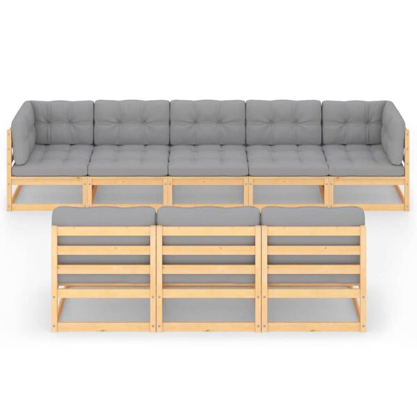 vidaXL loungesæt til haven 8 dele med hynder massivt fyrretræ