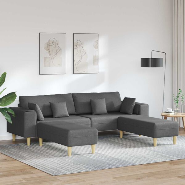 vidaXL Sofa med pude 3 pcs M&oslash;rkegr&aring; Stof