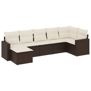 vidaXL sofas&aelig;t til haven 7 dele med hynder polyrattan brun